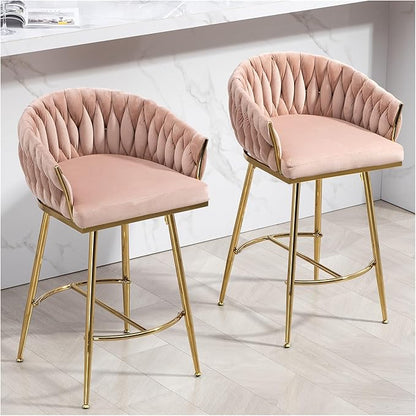 26'' Counter Height bar stools Set of 2 Kitchen Island Counter bar Stool with Hand- Wave Back, Golden Chromed Base and footrest,for Living Room