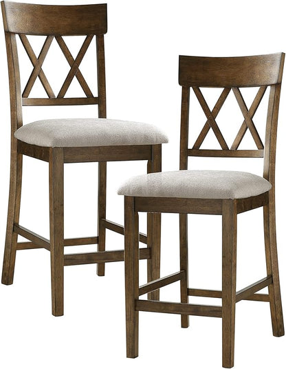 Lexicon Counter Height Stools Set of 2 - Attis Kitchen Counter Stools Set of 2, Upholstered Padded 25.5" Seat Height, Sturdy Solid Wood, Farmhouse Kitchen Chairs, Cross Back, Easy Assembly, Light Oak