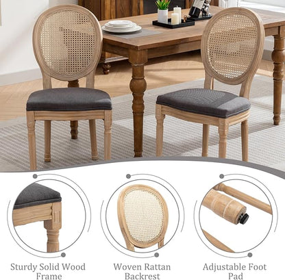 Linen Wooden Dining Chair Set of 6, Upholstered Farmhouse Dining Chair with Solid Wood Frame, Kitchen & Dining Room Chairs for Living Room, Restaurant, Bedroom (Gray-Rattan, Set of 6)