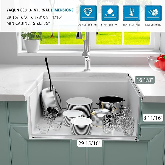 White Undermount Kitchen Sink 32 Inch - Drop In Granite Quartz Composite Workstation Sink - Deep Single Bowl,Dual Mount,with Accessories (White, 32" x 18")