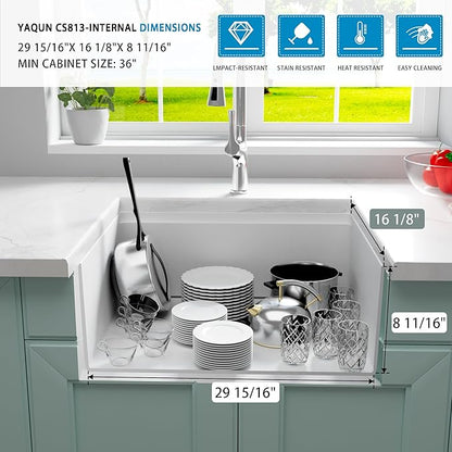 White Undermount Kitchen Sink 32 Inch - Drop In Granite Quartz Composite Workstation Sink - Deep Single Bowl,Dual Mount,with Accessories (White, 32" x 18")