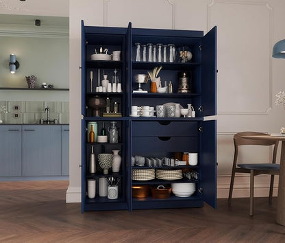 Palace Imports Solid Wood Kitchen Pantry Cabinet - 71.5" H x 48.5" W - Freestanding Storage Pantry w/ 2-Drawer Kit & Adjustable Shelves - Navy Blue, Renewable Eco-Friendly 100% Wood, Made in Brazil