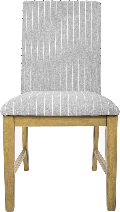 HomePop Upholstered Wood Apron Dining Chair - Light Gray Stripe (Set of 2)
