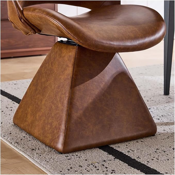 360° Swivel Dining Chair with Curved High Backrest, Comfy Faux Leather Kitchen Chair with Solid Wood Frame, Upholstered Seat for Kitchen Island Desk Living Room(Brown)