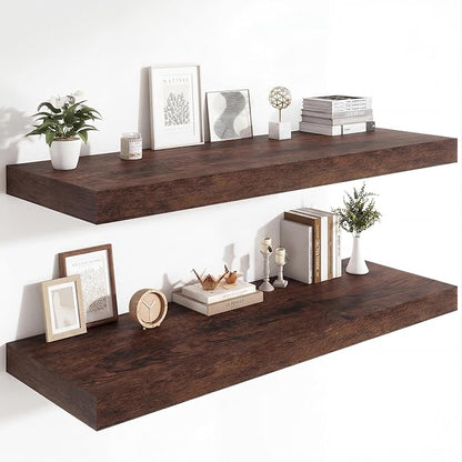 Heimlove 12 Inch Deep Floating Shelves, 48 x 12 inches Long Wall Shelf, Large Display Shelf & Storage Shelf, Rustic Wood Wall Shelves for Fireplace Mantel, Set of 2(Rustic Brown)