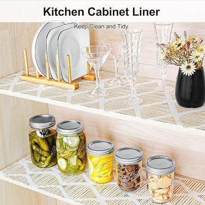 Drawer and Shelf Liner for Kitchen Cabinet,Non-Adhesive Cabinet Liner 12in x 30FT,Waterproof Shelf Paper Non-Slip Mats Cupboard Liners Contact Protect Dresser/Shelves/Table-Brown Stripes