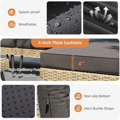 Aoxun 7-Piece Patio Furniture Set, Wicker Outdoor Furniture with Water Resistant Thick Cushions, Patio Conversation Set Outdoor Sectional Sofa with Coffee Table for Backyard Poolside, Black