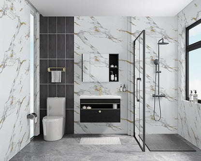 Abyssaly Marble Contact Paper White Gold Granite Peel and Stick Wallpaper for Countertop Self-Adhesive Thickening Wall Paper for Kitchen Bathroom and Furniture (15.7" x 118")