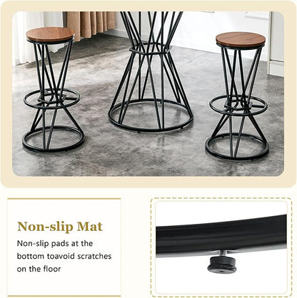 Industrial 3-Piece Bar Counter Set – 31.5" Round MDF Table & 2 Rust-Resistant Metal Bar Stools with Foot Pedals | Perfect for Small Apartments, Kitchen Islands, Home Bars (Walnut+Black)