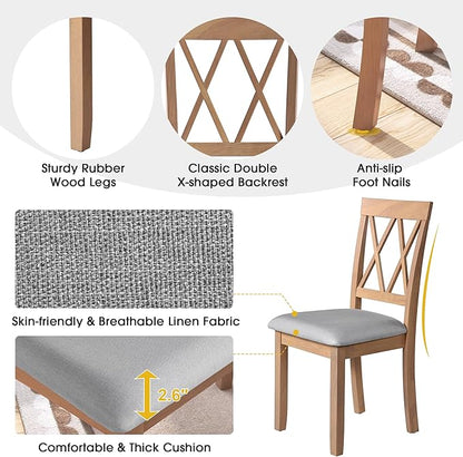 Ball & Cast 5-Piece Farmhouse Drop Leaf Folding Dining Table with Chairs, 29.57"~45.67" Extendable Table w/4pcs Backrest Dining-Chair, Foldable Kitchen Breakfast Set for 4,Space Saving,Natural