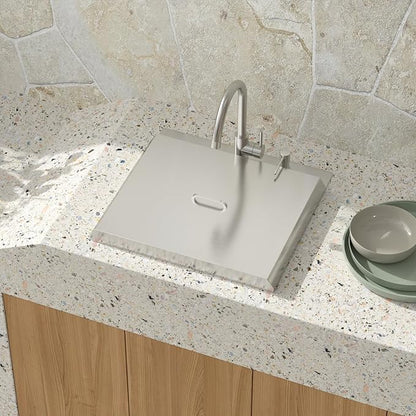 23 Inch Outdoor Kitchen Sink with Faucet - 23x20 Drop In Workstation 16 Gauge Stainless Steel Single Bowl Topmount Outdoor Wet Bar Sink with Stainless Steel Dust-Proof Cover #TLT-0064