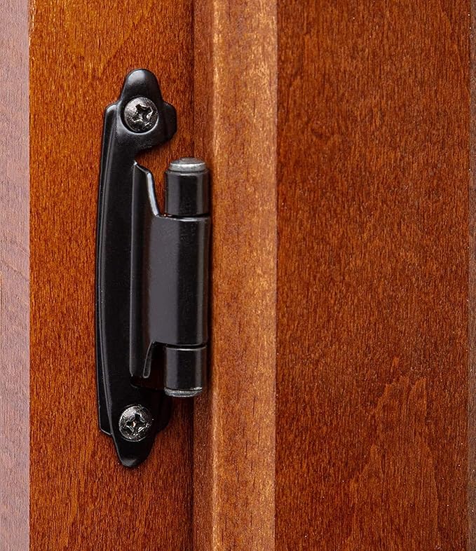Decobasics 1/2" Overlay Matte Black Cabinet Hinges (30 Pair -60 Pcs) Self Closing Bath & Kitchen Cabinet Hinges Black Flush Mount w/Door Bumpers & Upgraded Screws