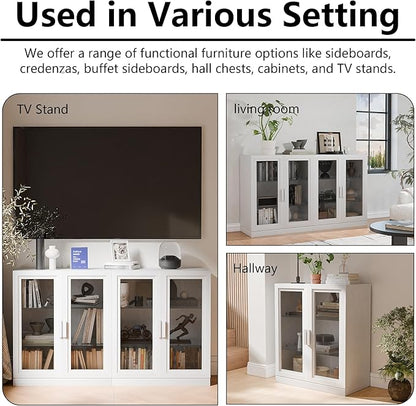 Casaphoria Adam Sideboard Buffet Cabinet with Storage, Display Cabinet with Glass Doors & Adjustable Shelves, 31" W x 36" H Buffet Cabinet for Entryway Kitchen Living Room, White