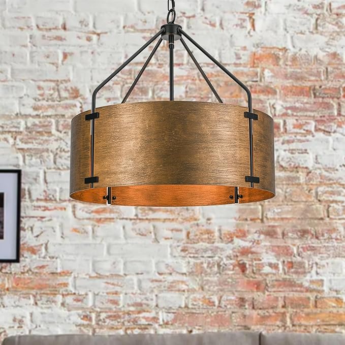 Drum Chandeliers for Dining Room,22 in Copper Bronze Metal Dining Room Light Fixture Over Table, Industrial Modern Farmhouse Pendant Light for Kitchen,Entryway,Living Room