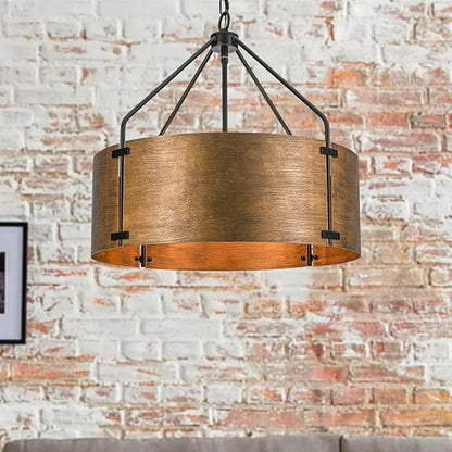 Drum Chandeliers for Dining Room,22 in Copper Bronze Metal Dining Room Light Fixture Over Table, Industrial Modern Farmhouse Pendant Light for Kitchen,Entryway,Living Room