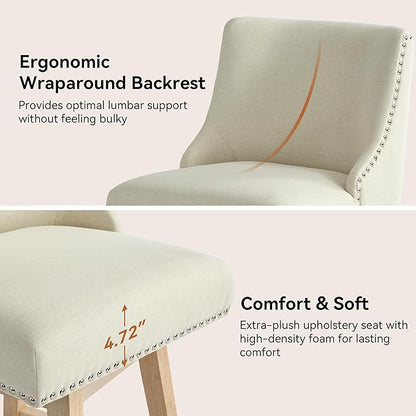Counter Height Swivel Bar Stools Set of 6, Modern Linen Fabric Swivel Barstools with Back and Wood Legs, Upholstered 26" Seat Height Counter Stools for Kitchen Island, Home Bar, Beige