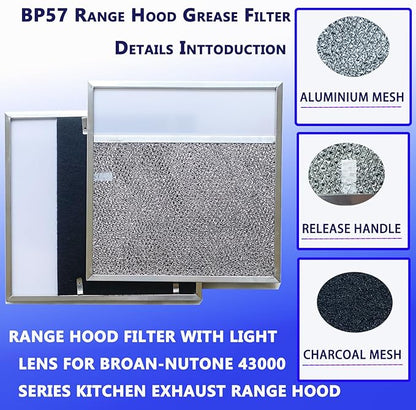 BP57 Stove Hood Vent Filter for 43000 Series Br-oan Range Hood Filters with Light Lens 11 3/8" x 11 3/4" The Kitchen Exhaust Carbon Fan filter It's fit for Nut-one Grease Filter Replacement(1-Pack)
