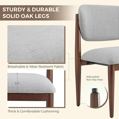 Casaphoria Dining Chairs Set of 2, Solid Walnut Wood Legs Upholstered Kitchen Chairs, Mid Century Modern Ergonomic Curved Back Accent Chair for Dining Room, Home Office and Vanity, Gray