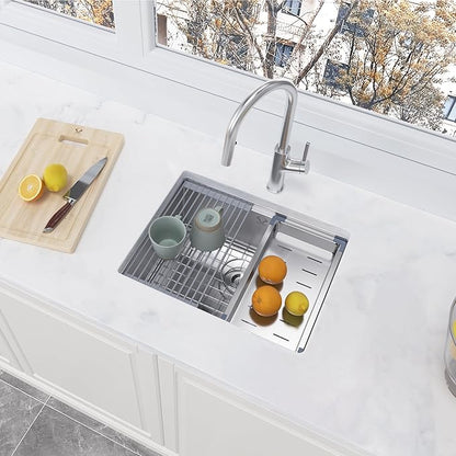 23 Inch Undermount Kitchen Sink 16 Gauge Stainless Steel Ledge Workstation Sink Round Corners Deep Single Bowl Kitchen Sinks with Accessories 23"x19"x10"