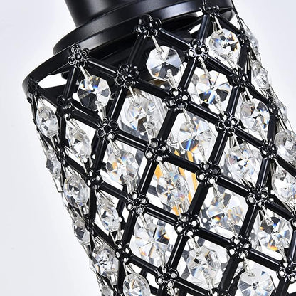 Dining Room Light Fixture Over Table,4-Light Island Lights for Kitchen,Black Pendant Lights Kitchen lsland Lighting,The Linear Chandelier with K9 Crystal and Black Grids Shade