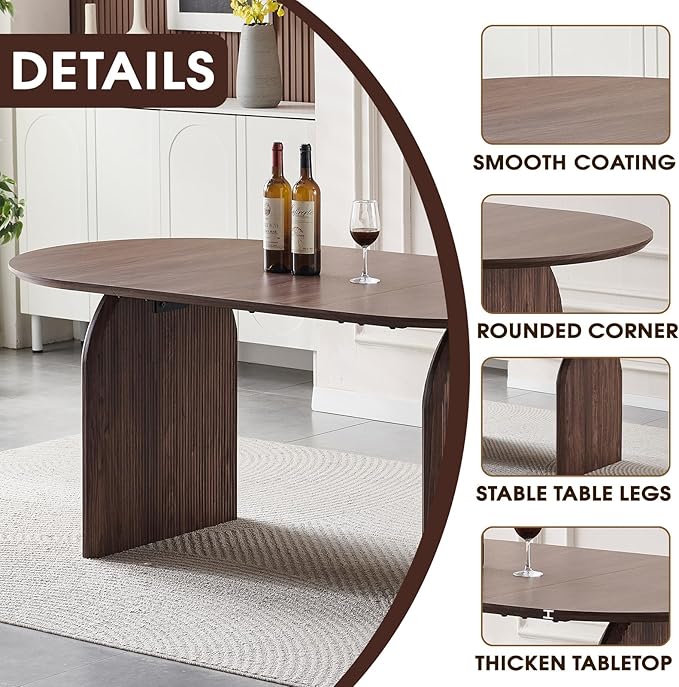 70.87 inch Oval Dining Table for 6 to 8 Person, Large Oval Wooden Kitchen Dinner Table with Dual Pillar Pedestal Base, Modern Farmhouse Oval Dining Room Table for Kitchen Living Room Apartment, Brown