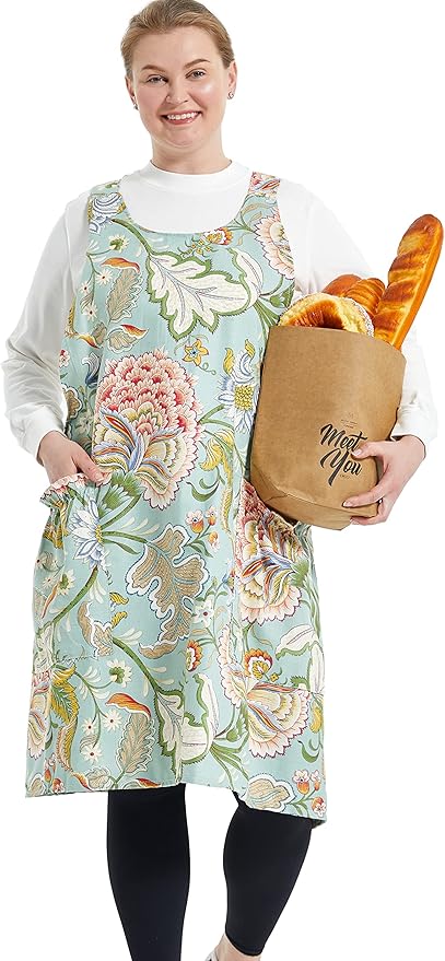 Big Plus Size Aprons for Women with Pockets Cotton Linen Baking Kitchen Cooking
