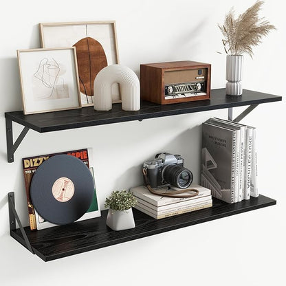 Acovy Deep Floating Shelves for Wall,36Wx8D Wall Mounted Shelves Set of 2,Wall Storage Floating Shelf with Sturdy Metal Brackets for Living Room,Bathroom,Kitchen,Office,Black