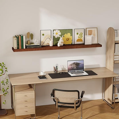RICHFOCUS Floating Shelves for Wall 72 Inch Solid USA-Sourced Oak Wooden Shelves for Bathroom Kitchen 9" Deep Modern Wood Shelf with Heavy-Duty Bracket for Wall Mounted, Walnut Finish