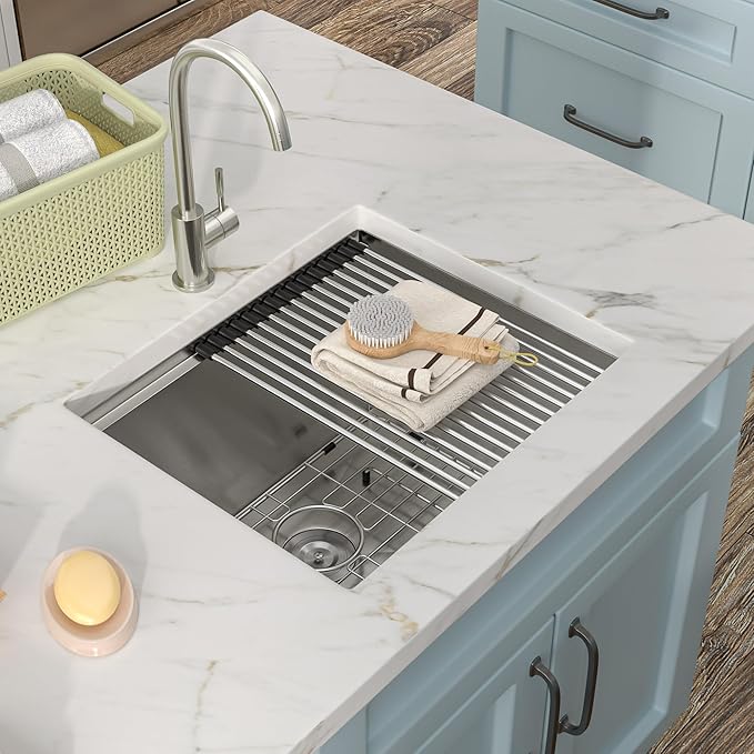21"x19" Undermount Laundry Utility Sink Workstation – 16 Gauge 304 Stainless Steel, 13 Inch Deep Single Bowl Under Counter Sink Basin for Laundry Room, RV or Utility Use