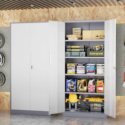 INTERGREAT Metal Storage Cabinet, 72" Locking Steel Cabinets with 2 Door and 4 Adjustable Shelves, Tall Metal Cabinet for Home Office, Garage, Warehouse,(New Grey)