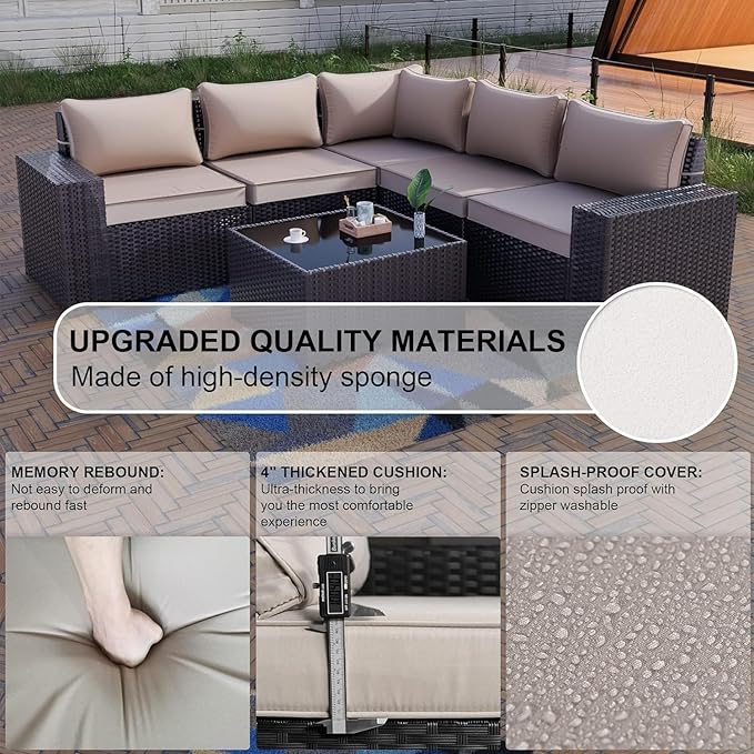 Kullavik 12PCS Outdoor Patio Furniture Set PE Wicker Rattan Sectional Sofa Patio Conversation Sets,Sand