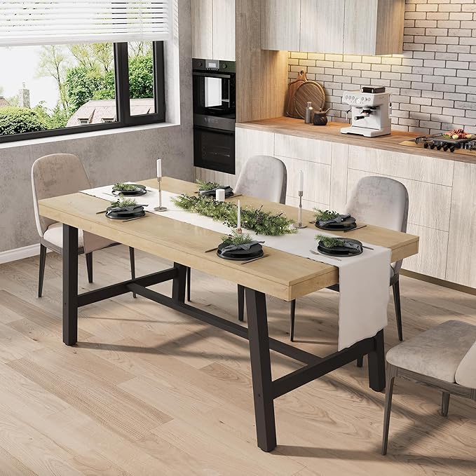 GarveeHome 63 Inch Small Space Dining Table for 4-6 People, Rectangular Kitchen Table for Apartment & Dining Room, Heavy Duty Metal Frame, Natural