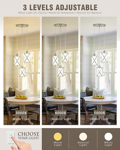 Brushed Nickel Dining Room Chandelier Light Fixture, 3-Light Pendant Lighting with Frosted Glass, Modern Kitchen Island Cluster Hanging Pendant Lights for Sink, CH9176BNW3