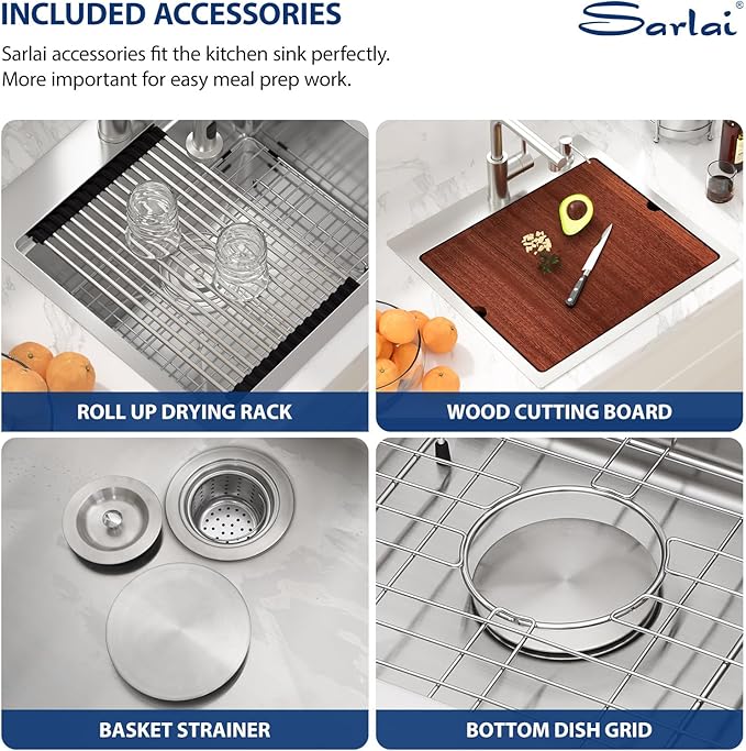 Sarlai Drop In Kitchen Sink - 21x20 Drop In Kitchen Sink Ledge Workstation 16 Gauge Stainless Steel Topmount Deep Single Bowl Over Counter Sinks Basin Round Corners