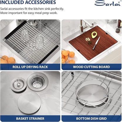 Sarlai Drop In Kitchen Sink - 21x20 Drop In Kitchen Sink Ledge Workstation 16 Gauge Stainless Steel Topmount Deep Single Bowl Over Counter Sinks Basin Round Corners