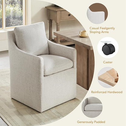 KISLOT Upholstered Dining Chairs with Casters, No Assembly Modern Accent Armchair with Rollers for Dining Room, Bedroom, Living Room, Reading Room, Already Assembled, Linen, 4 Box