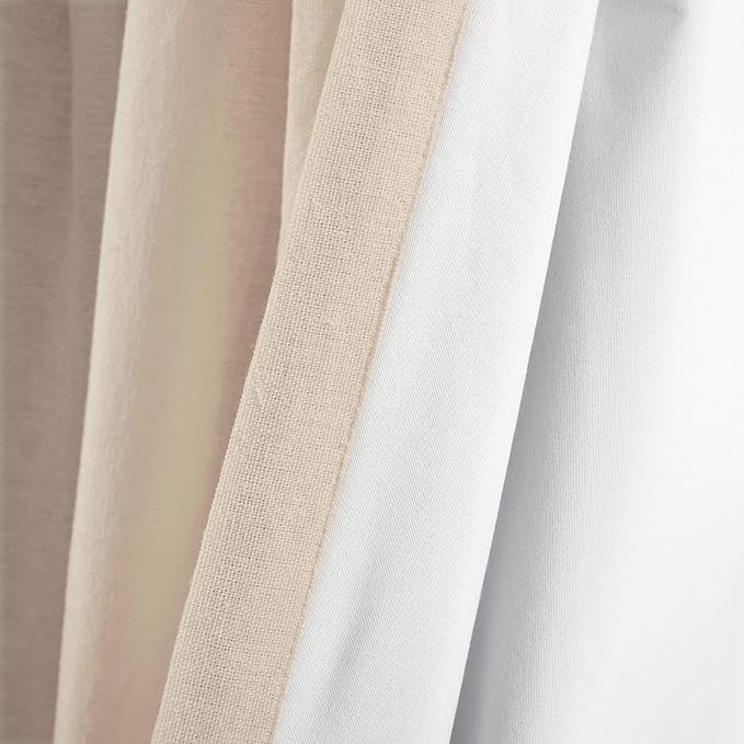Lush Decor Linen Button Window Curtain Panel, Single, 40" W x 84" L, Linen - Country Curtains - Rustic Decor - Color Block Modern Farmhouse Curtains For Living Room, Bedroom & Dining Room
