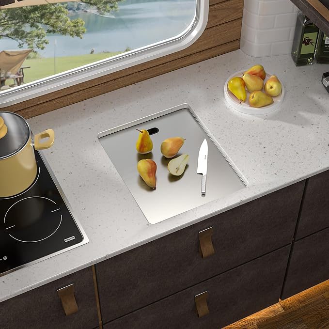 15 Inch Undermount RV Kitchen Sink Workstation - Fulorni 15"x17" Outdoor RV Mobile Camper Wet Bar Prep Sink 16 Gauge 304 Stainless Steel Single Bowl Basin with Foldable Faucet
