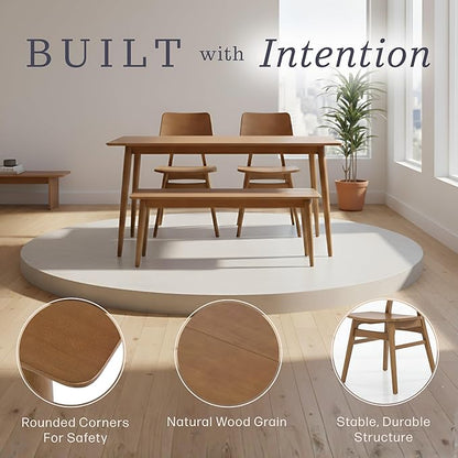 Alaterre Furniture Calais Dining – 4 Piece Dining Table Set for 4 with Chairs and Bench – Mid Century Modern 59-Inch Solid Wood Kitchen & Dining Room Table with Bench, and 2 Chairs (Pecan Finish)