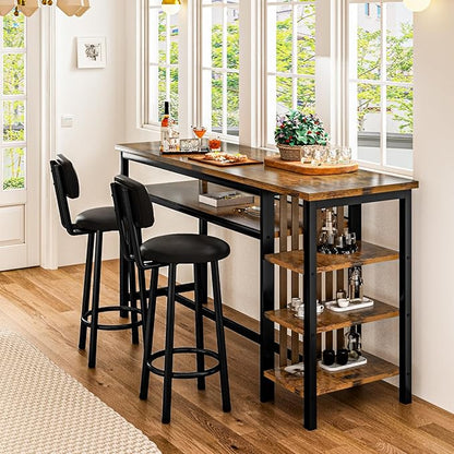 DKLGG Bar Table and Chairs Set for 2, 3-Piece Counter Height Dining Table with Stools, Hightop Kitchen Island Table with Storage Shelves for Kitchen, Bar, Pub, Bistro