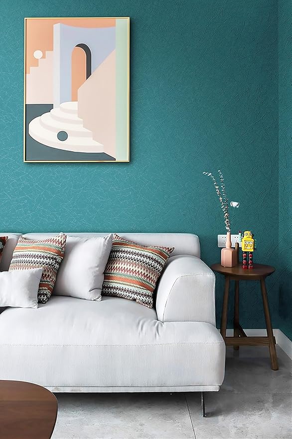 Safiyya 393"x 17.3" Peel and Stick Wallpaper Teal Silk Contact Paper Teal Self Adhesive Removable Wallpaper Solid Color Wallpaper for Bedroom Vinyl Rolls