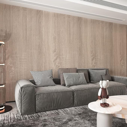 Boobest 31.5"x 157.4" Light Brown Gray Wood Grain Textured Contact Paper Oak for Countertops Waterproof Removable Wallpaper Peel and Stick Cabinet Desk Covers Vinyl Wrap for Furniture Kitchen Bedroom