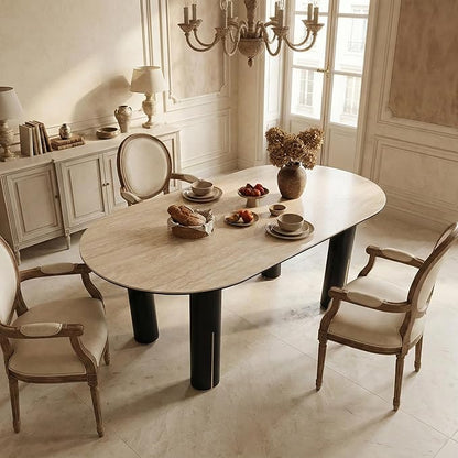 79'' Modern Dining Table for 8, Luxury Oval Sintered Stone Kitchen Table with Solid Wood Legs, Mid-Century Farmhouse Dining Room Table for Living Room