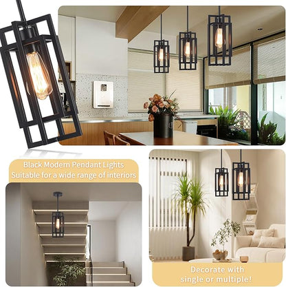 Black Pendant Lights Kitchen Island, Adjustable Modern Pendant Lights Fixture Farmhouse Mini Kitchen Pendant Lighting, Square Pendant Ceiling Hanging for Bedroom Dining Room Entryway Foyer