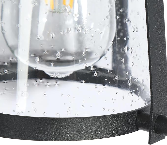 Outdoor Wall Lantern Light Fixture, Black Exterior Wall Mounted Sconces with Seeded Glass, Farmhouse Anti-Rust Porch Lights for Front Door, Garage, Entry, Porch, Patio, and Gazebo