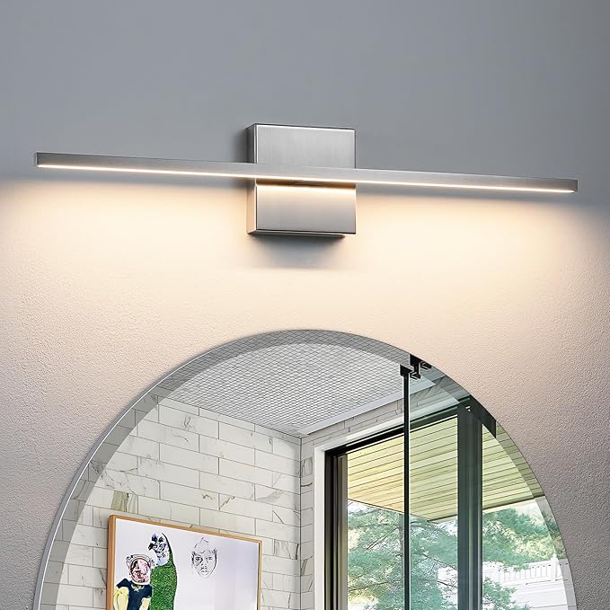 Bathroom Light Fixtures Over Mirror - 24inch Dimmable Brushed Nickel Vanity Lights for Bathroom 18W LED Vanity Light Bar 3500K Modern Wall Sconce Lighting for Mural