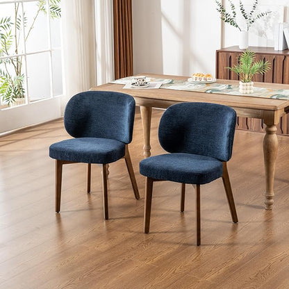 YOUNIKE Dining Chair with High Back Set of 8 Mid Century Modern Kitchen Chair Boucle Fabric Upholstered Armless Accent Chair 20" Wide Padded Seat with Wooden Legs for Living Room Bedroom Navy Blue