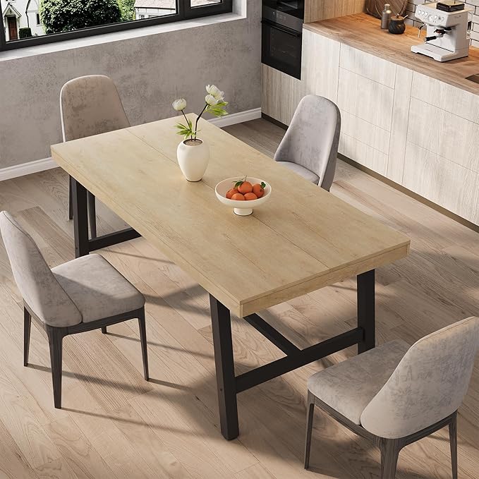 GarveeHome 63 Inch Small Space Dining Table for 4-6 People, Rectangular Kitchen Table for Apartment & Dining Room, Heavy Duty Metal Frame, Natural