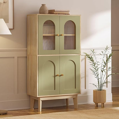 LIKIMIO Bathroom Storage Cabinet, Wooden Floor Cabinet with 4 Doors, 2 Adjustable Shelves & Solid Wood Legs, Freestanding Storage Unit for Bathroom, Kitchen, or Dining Room