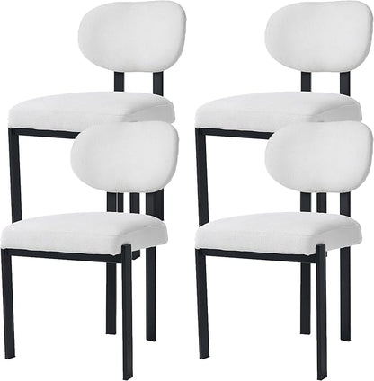 Set of 4 Modern Boucle Dining Chairs, Mid-Century Upholstered Chairs with Black Metal Legs, Ideal for Dining Room, Kitchen Island, Living Room, Bedroom, Home Office, Beige